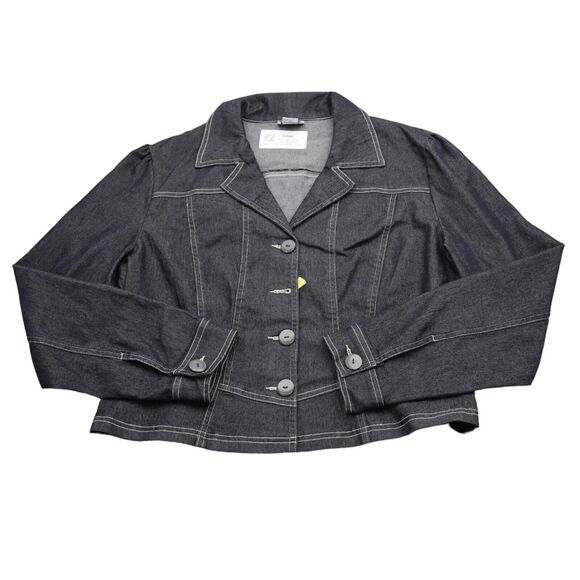 Clio Jacket Womens 16 Black Long Sleeve Button Up Collared Short Denim - Picture 1 of 16